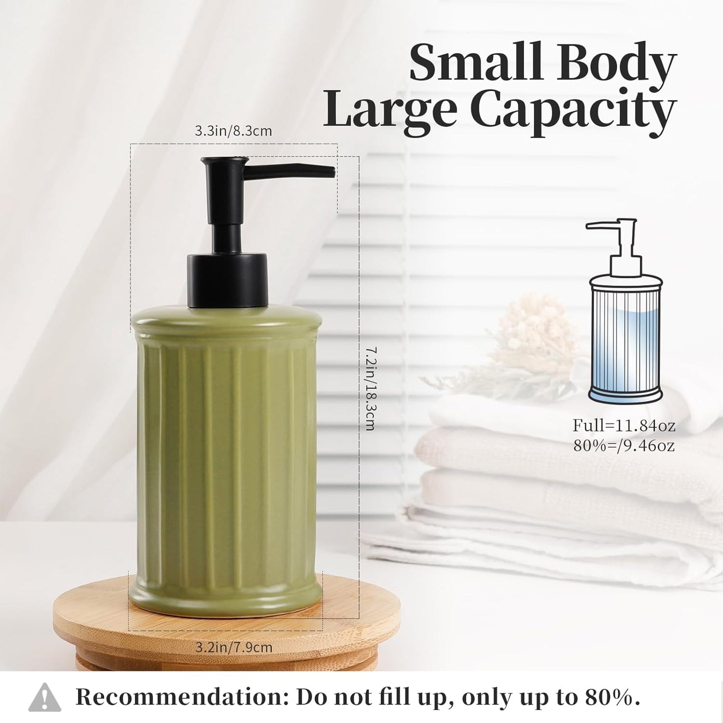 Soap Dispenser, Ceramic Liquid Dish Soap Dispenser 11.84OZ, Hand Soap Dispenser for Kitchen Bathroom, Refillable Shower Soap Dispenser, Green, ANTIS'S HOME