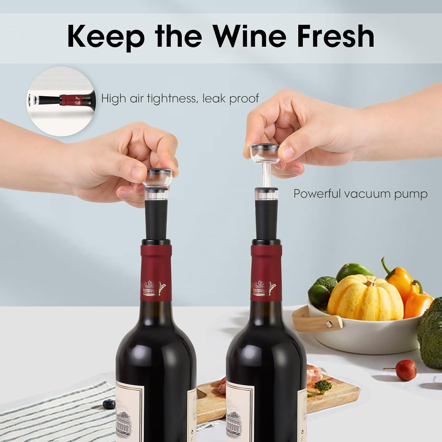Beneno Wine Opener with Silicone Leak Proof Wine Vacuum Stopper, Zinc Alloy Premium Wing Corkscrew with Multifunctional Bottles Opener, Upgrade