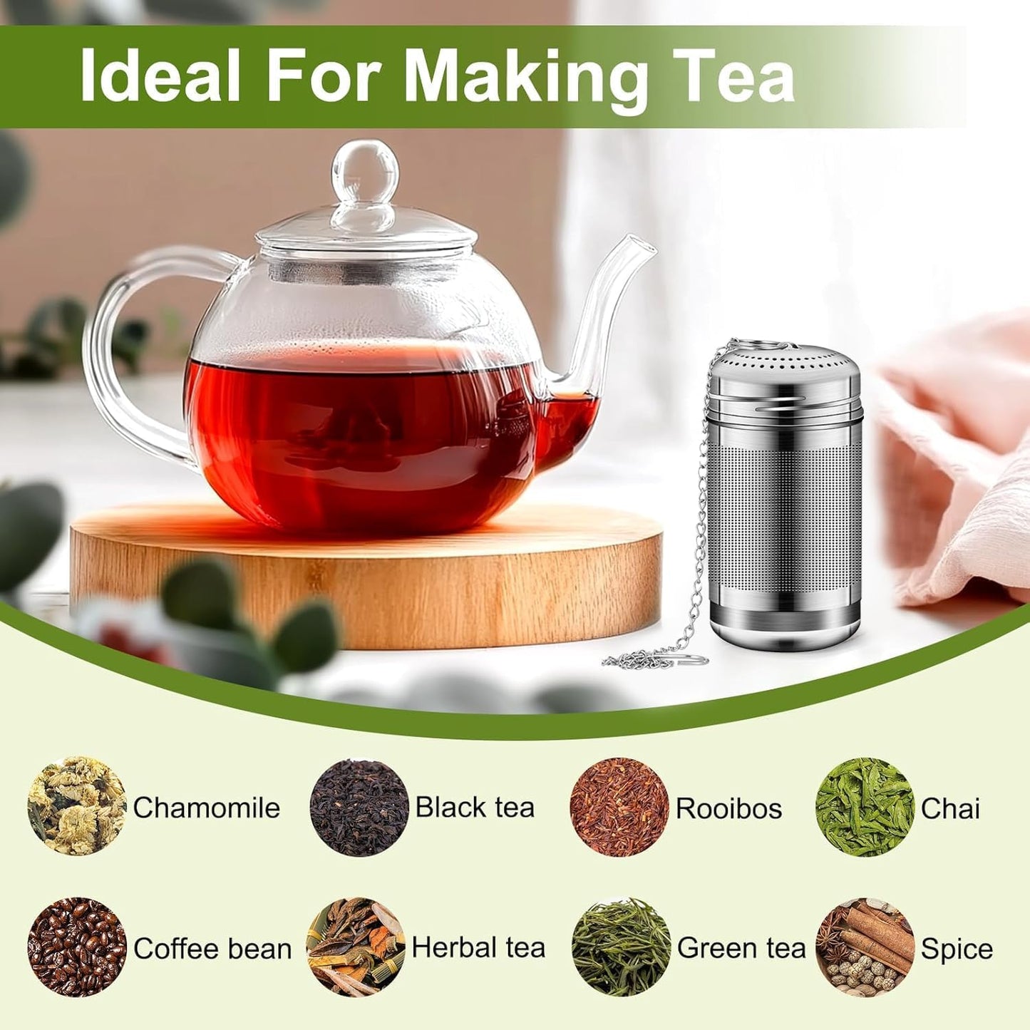 2pcs Tea Infuser, 304 Stainless Steel Tea Strainers for Loose Tea, Loose Leaf Tea Steeper, Fine Mesh Tea Ball holder with Chain Hook and Lid, Reusable Tea Filter Bags Diffusers