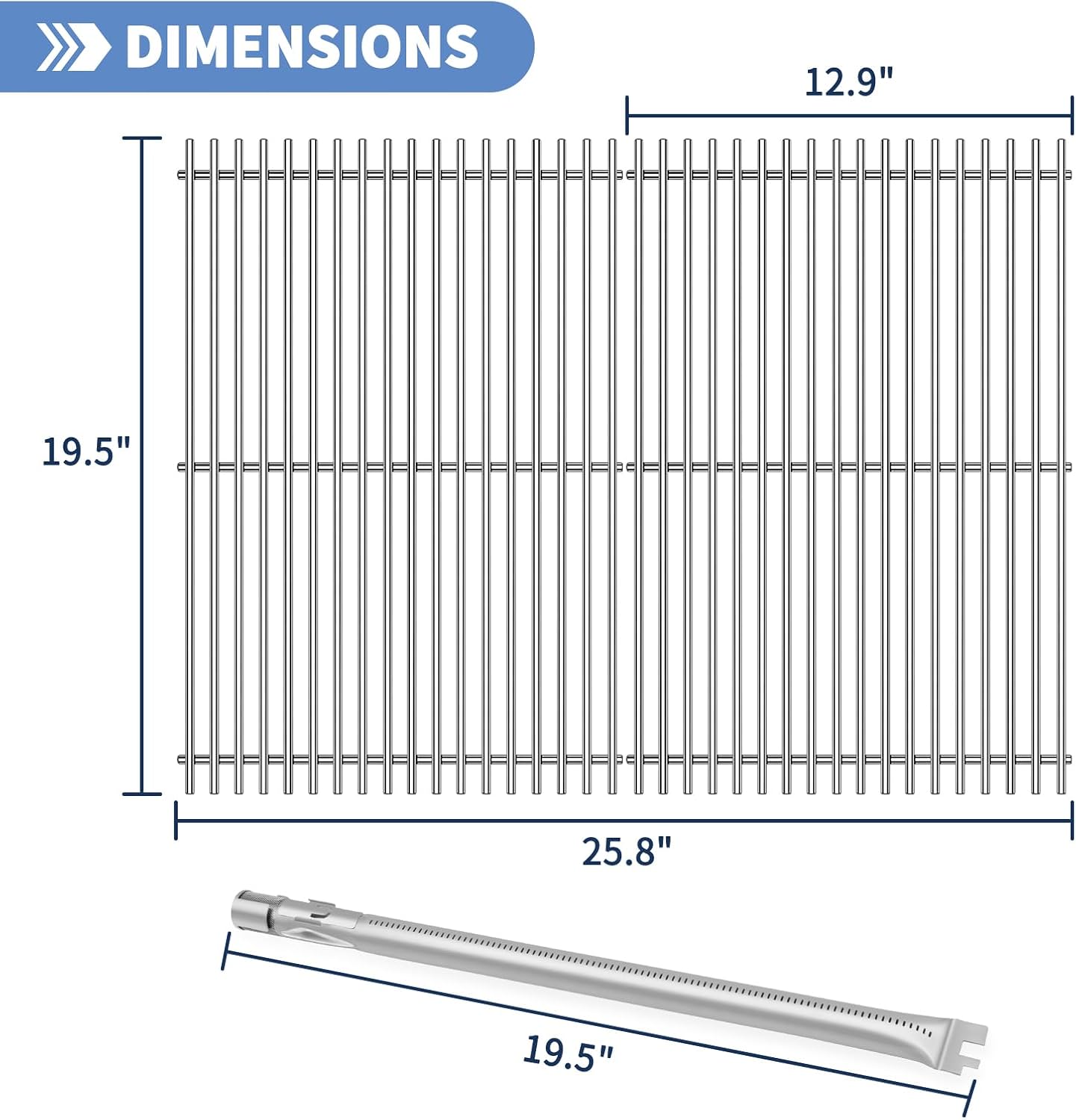 Stainless Steel 7524 7528 Grill Grates with 7620 7621 Flavorizer Bars 65505 Heat Deflectors and 62752 Burner for Weber Genesis Grill Parts 300 Series E310 E320 E330 S310 S320 S330