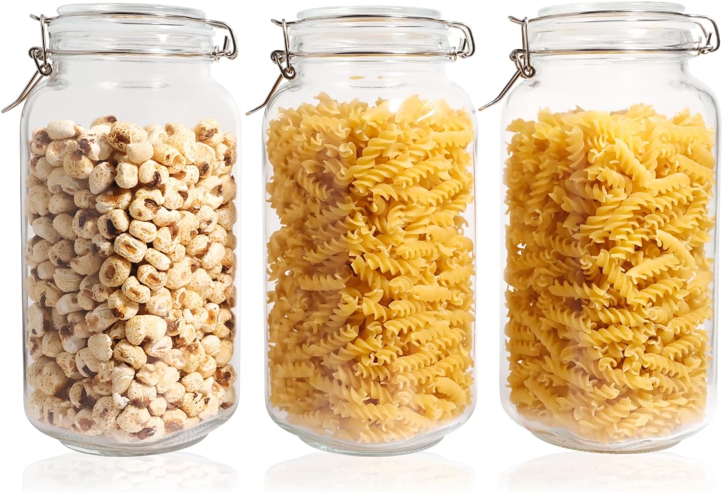Glass Jars with Airtight Lid, Large Glass Food Storage Jars, 3 Pack Wide Mouth Airtight Glass Jars ffor Flour, Cereal, Coffee, Pasta and Canning(70OZ)