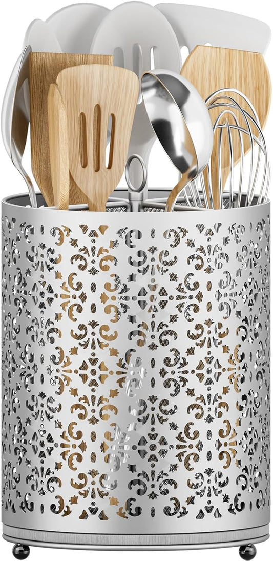 Extra Large Utensil Holder - 360° Rotating Cooking Utensils Caddy Countertop Organizer with Instant-Dry and Removable Base for Kitchen Tools