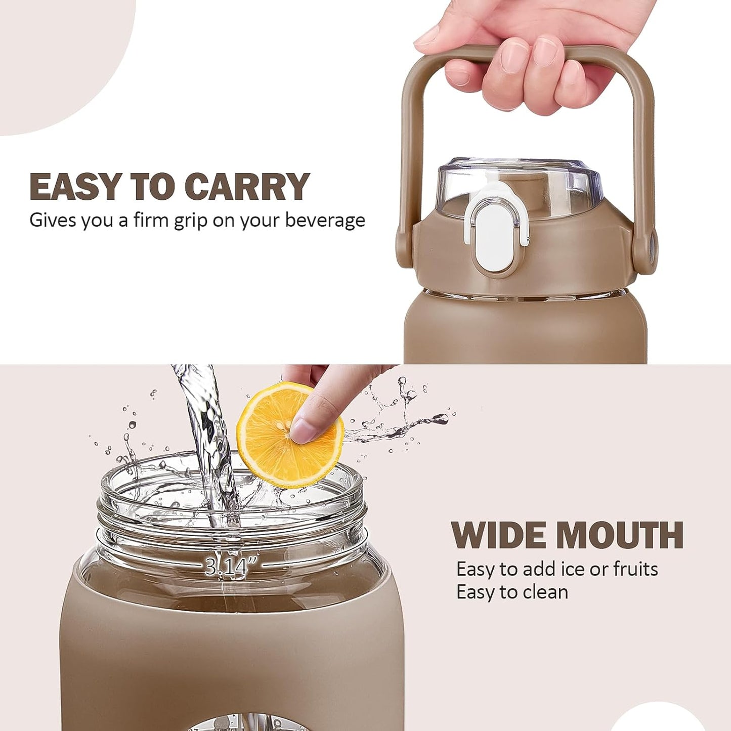 kytffu 42oz Glass Water Bottles with Straw, Motivational Glass Bottle with Silicone Sleeve and Time Marker, Leakproof Large Glass Water Jug for Gym Home Office,Amber