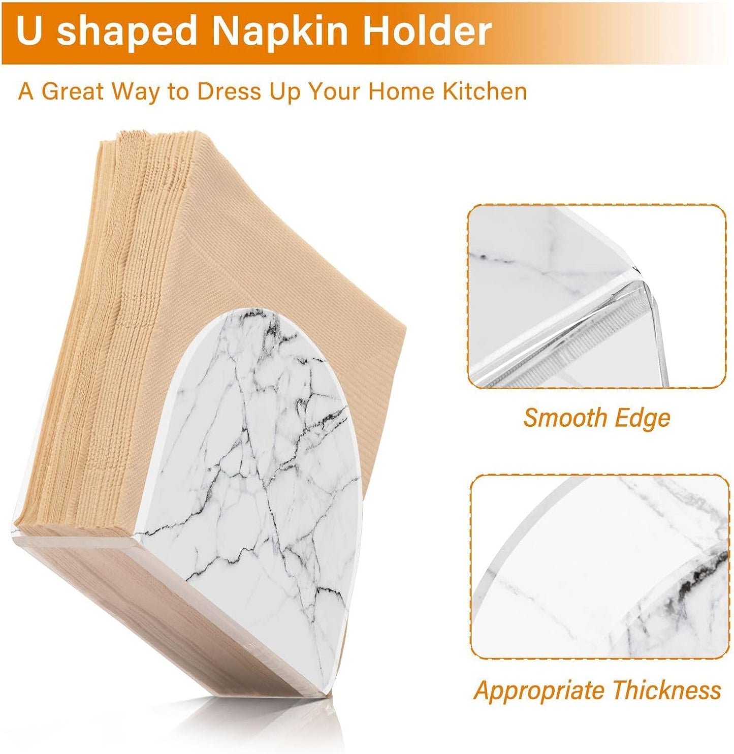 White and Black Marble Napkin Holder for Table Paper Napkins Holder Acrylic Tissue Dispenser Kitchen Dining Room Bathroom Party Car Decor