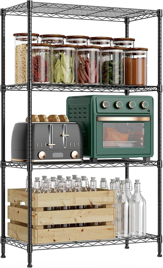 1000 lbs 4Tier Shelf Metal Storage Shelves Wire Rack Closet Organizers with Wheel for Garage Kitchen Bathroom Laundry Black 13.7" D x 29.5" W x 47.2" H