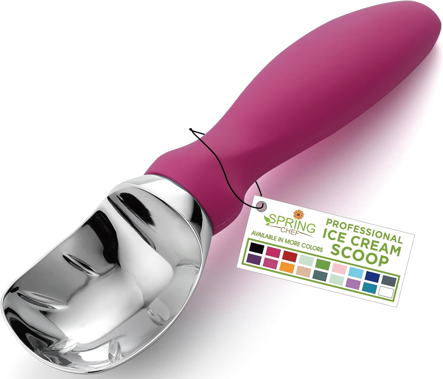 Spring Chef Heavy Duty Metal Ice Cream Scoop with Non-Slip Handle, Premium Ice Cream Spade for Frozen Yogurt, Gelato, Sorbet, Sundae, Melon, Cookie Dough - Dishwasher Safe Kitchen Tool - Magenta