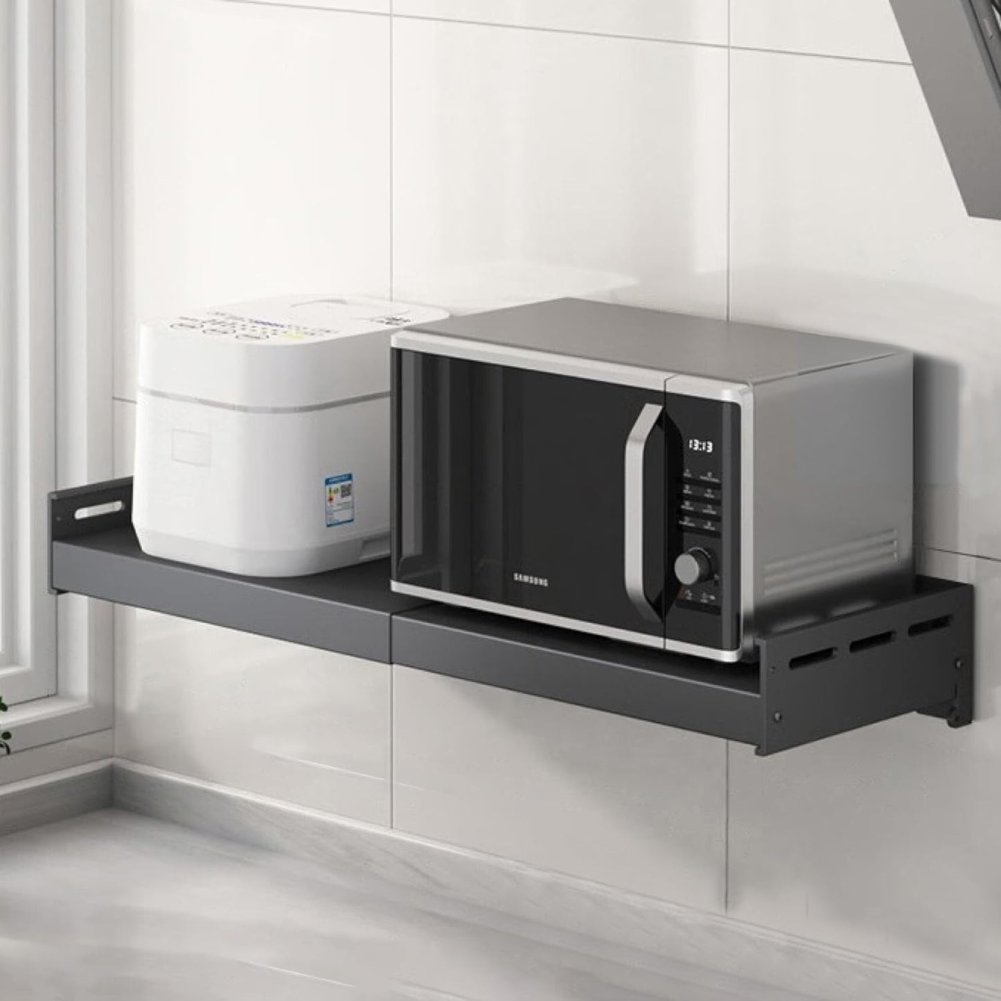 Retractable Stainless Steel Wall Rack, Commercial Storage Rack, countertop Multifunctional Storage Bracket, Kitchen Seasoning Rack for Electric Oven Microwave (16"~25.5" Black)