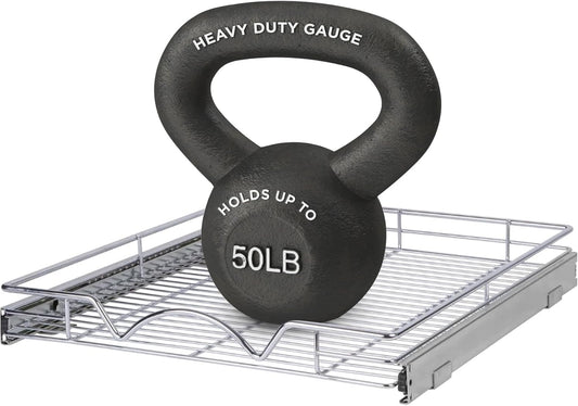 HOLDN’ STORAGE Pull Out Cabinet Organizer, Heavy Duty Caddy w/Lifetime Limited Warranty -11”W x 21”D - Requires At Least 12-1/4” Cabinet Opening, Steel Metal Cabinet Drawers Slide Out, Chrome