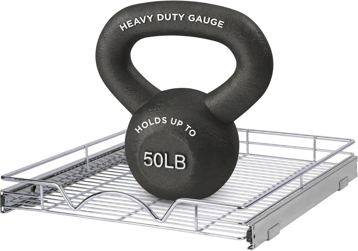 HOLDN’ STORAGE Pull Out Cabinet Organizer, Heavy Duty Caddy w/Lifetime Limited Warranty - 28”W x 21”D - Requires At Least 29-1/4” Cabinet Opening, Steel Metal Cabinet Drawers Slide Out, Chrome