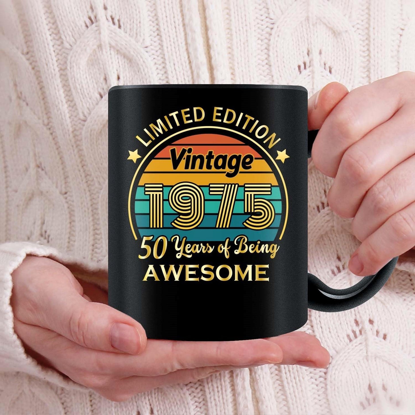 QUPT 50th Birthday Gifts for Women Men, 50th Birthday Gifts for Him, 1975 Birthday Gifts for Women Men, 50 Years Old Gifts, 1975 Birthday Gifts for Her Him, 50th Birthday Presents Coffee Mug