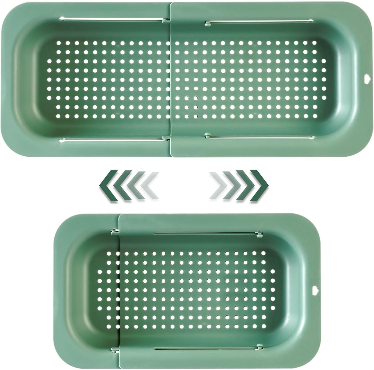 Extendable Sink Colander Strainer Basket - Wash Vegetables and Fruits, Drain Cooked Pasta and Dry Dishes - Adjustable Over the Sink Colander Collapsible Drainer Basket - Green
