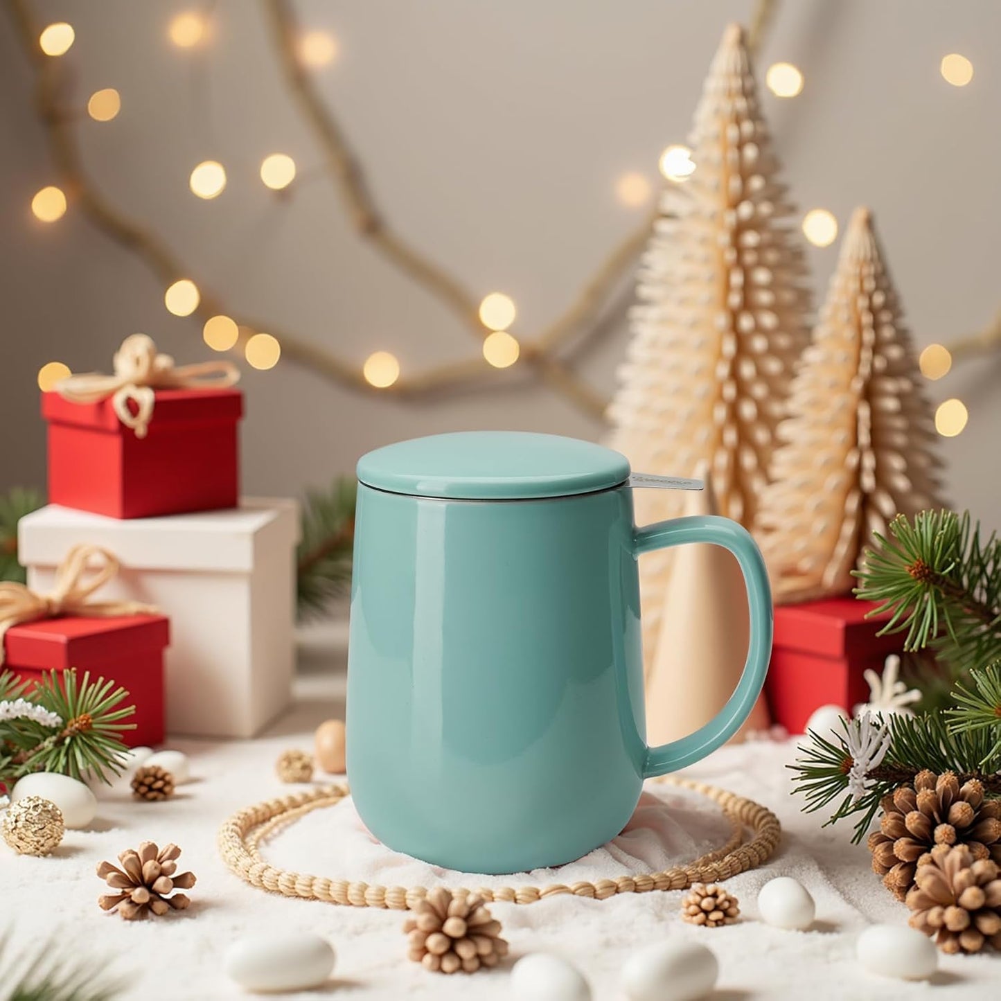 Sweese 20 OZ Porcelain Tea Mug with Infuser and Lid, Loose Leaf Tea Cup, Gifts for Tea Lover - Turquoise
