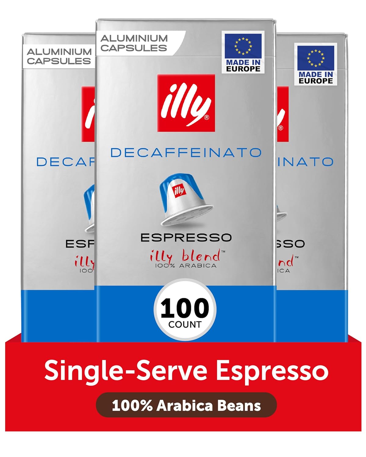 illy Aluminum Espresso Capsules - Compatible with Nespresso Machines - Decaf Coffee - Mild & Balanced - Notes of Caramel and Chocolate - Single Serve Capsules - 10 Count (Pack of 10)
