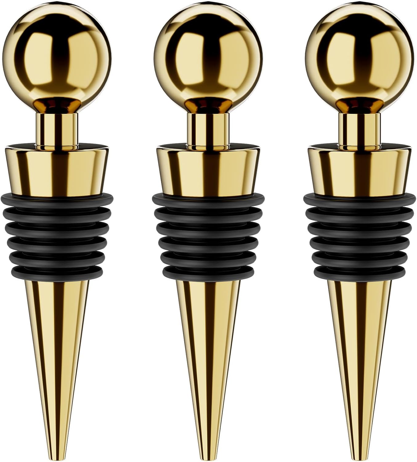 Wine Stoppers for Wine Bottles 3Pcs Vacuum Wine Bottle Stopper with Silicone Reusable Wine Corks, Leak proof Keep Fresh Suitable for Standard (Gold, 3 Pack)