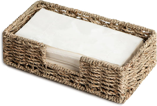StorageWorks Napkin Holder for Bathroom, Wicker Napkin Baskets for Bathroom, Seagrass Guest Towel Holder, 9 ¾"L x 5"W x 2 ¾"H, 1 Pack