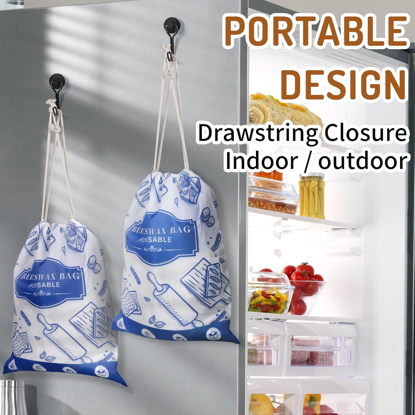 2-Pack Beeswax Bread Bags for Homemade Bread，Reusable Sourdough Storage Bags with Premium Beeswax Coating for Loafs Baguette Fresh Keeping,Great Baking Essentials and Gifts for Families & Friends.