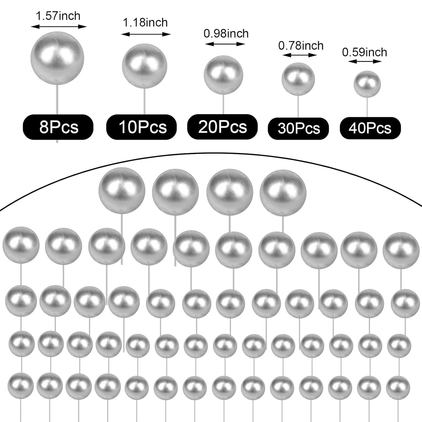 108 Pcs Balls Cake Topper DIY Cupcake Insert Foam Balloons for Cake Baking Wedding Anniversary Birthday Decoration(Silver,Multi Sizes)