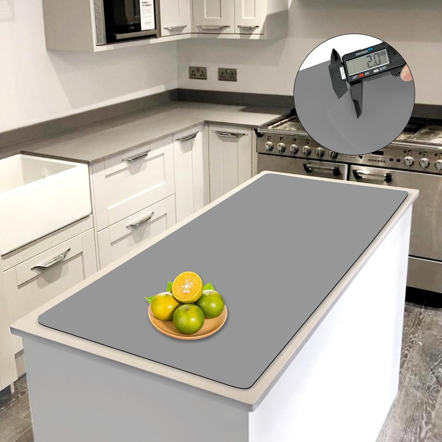 2 MM Largest Silicone Mats for Kitchen Counter (47".2x23.6"x0.08"), Heat Resistant Mat for Kitchen Island Countertop Protector Mat, Non-Slip Extra Large Counter Placemat, Light Gray