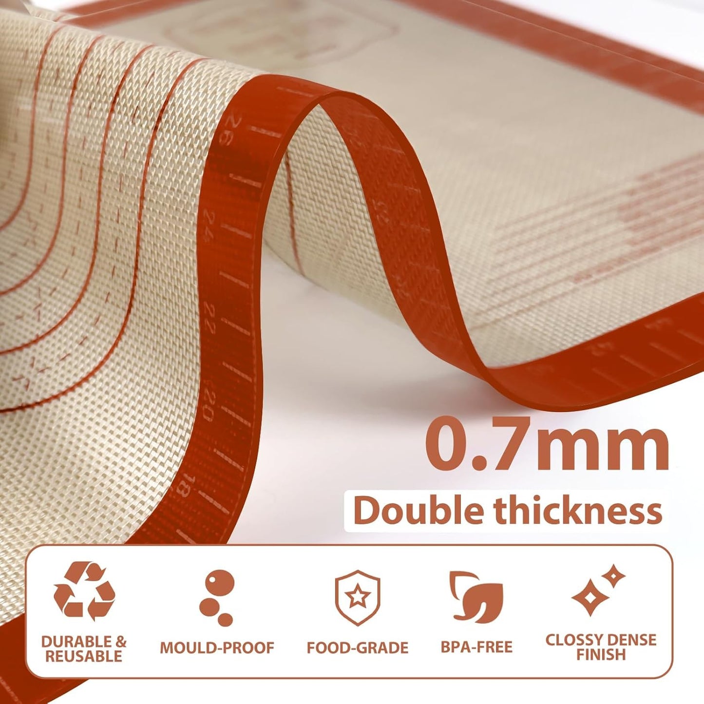 Silicone Pastry Mat, 16" x 24" Silicone Baking Mat for Counter Rolling Dough, Reusable Non-Stick Extra Large Dough Mat with Measurement for Pie Crust, Pizza and Cookies