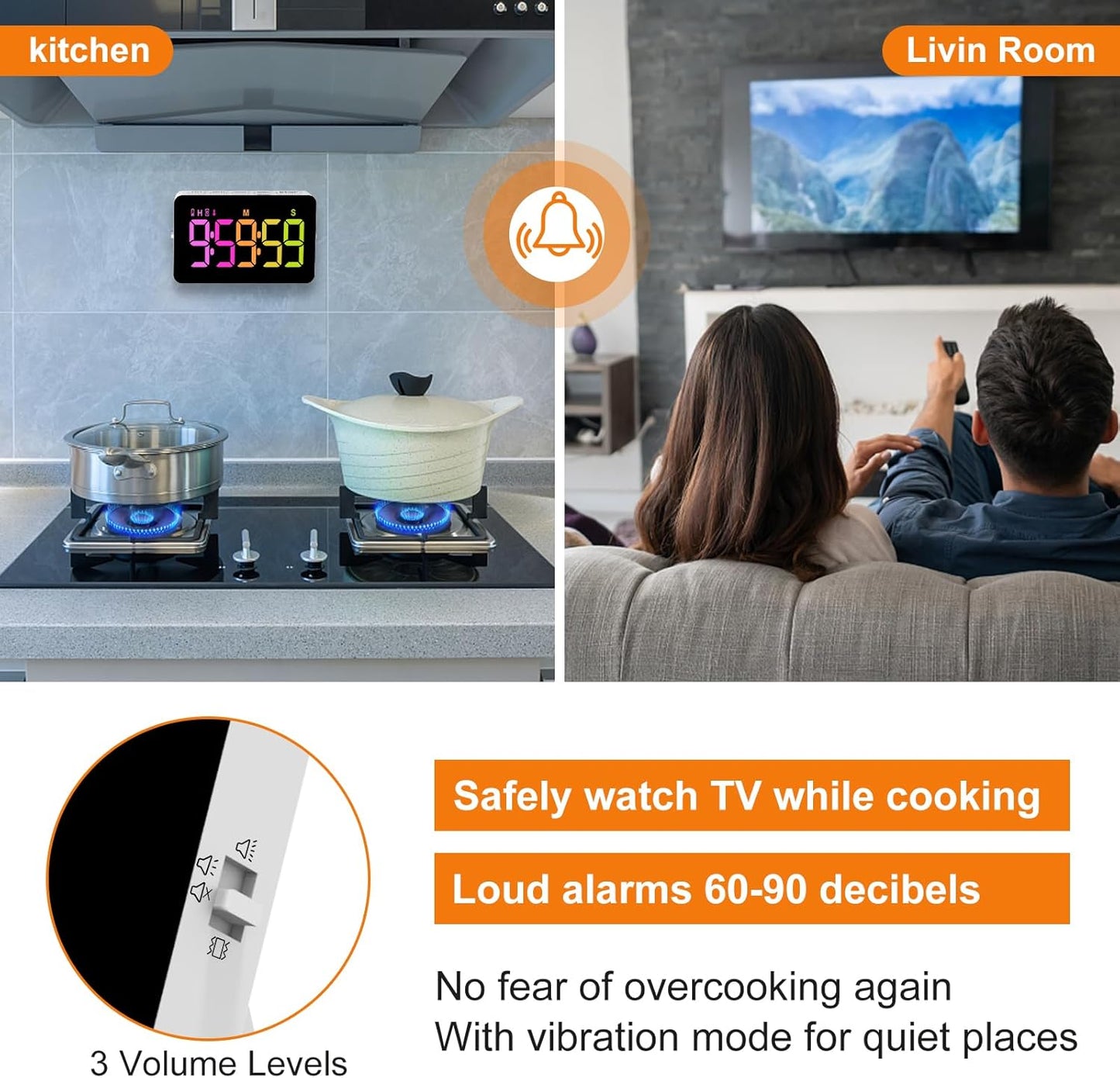 Kitchen Digital Timer, Count Down Up, Rechargeable, Vibration Mode Adjustable Volume and Brightness LED Display, Time Management Cook, Desk, Kids Adults Study Teaching, Kitchen Gadgets