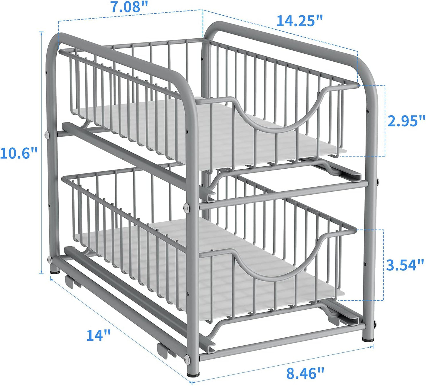 AIYAKA under sink storage 2 Tier Stackable Sliding Basket Organizer Drawer For Kitchen And Bathroom/Cabinet Drawers,silver