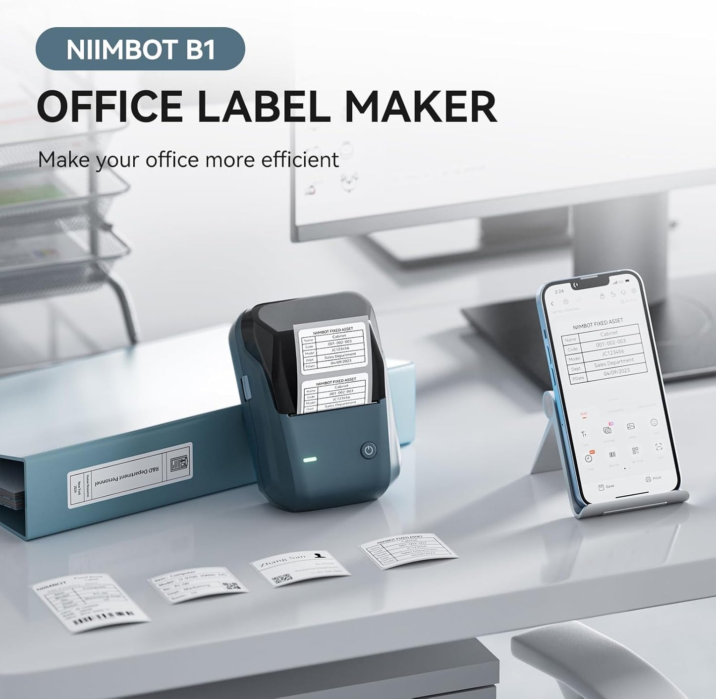 NIIMBOT B1 Label Maker Machine with Tape, 2 Inch Portable Sticker Printer for Home School & Small Business, Compatible with Phones & PC, Blue
