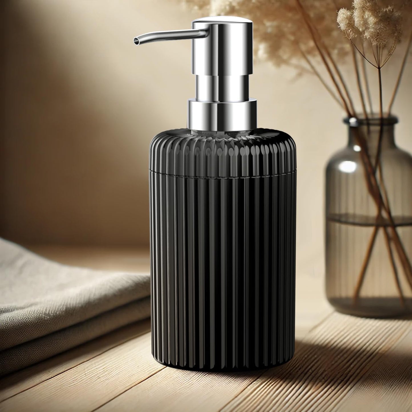 Soap Dispenser for Bathroom,2 Pack Kitchen Hand Soap Dispenser,12oz Modern Minimalist Style Plastic matte black Empty Lotion Dispenser with Refillable Pump,Liquid Bottle for Dish Soap,College Dorm Use