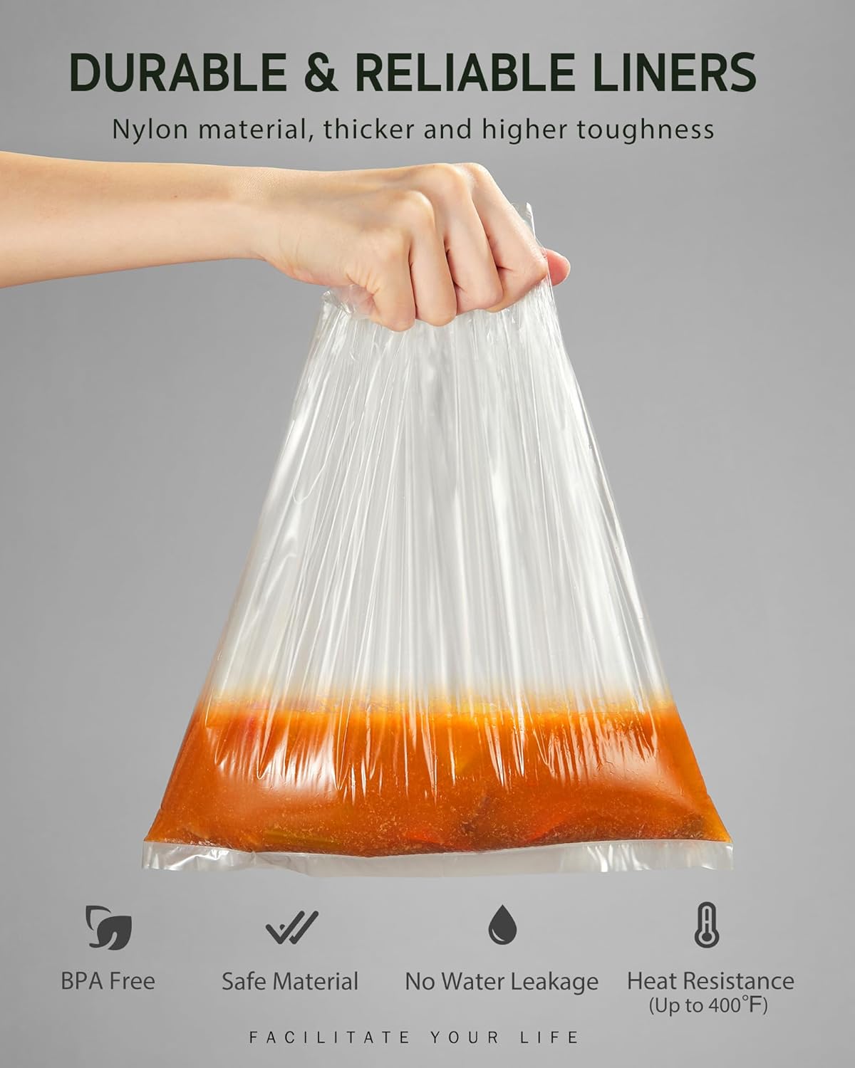 Syntus Slow Cooker Liners, 30 Count Cooking Bags Large Size Disposable Pot Liners Plastic Bags, Fit 3QT to 8QT for Slow Cooker Cooking Trays, 13"x 21", 30 Liners