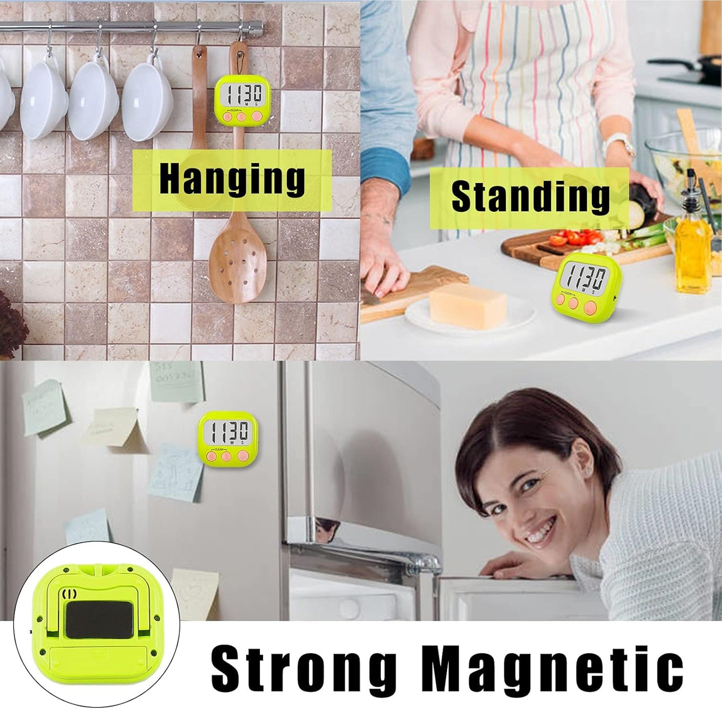 6 Pack Digital Kitchen Timers for Cooking Magnetic Timer for Cooking Loud Alarm Green