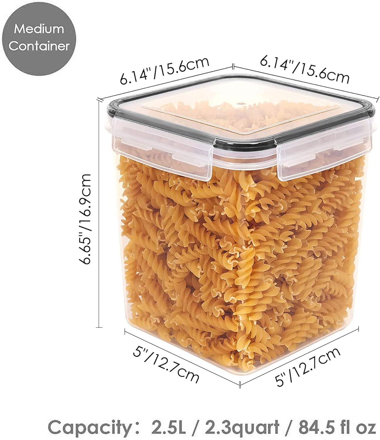 Vtopmart Food Storage Containers 2.5L / 84.5oz, 4 Pieces BPA Free Plastic Airtight Canister for Flour, Sugar, Baking Supplies, with 4 Measuring Cups and 24 Labels, Black