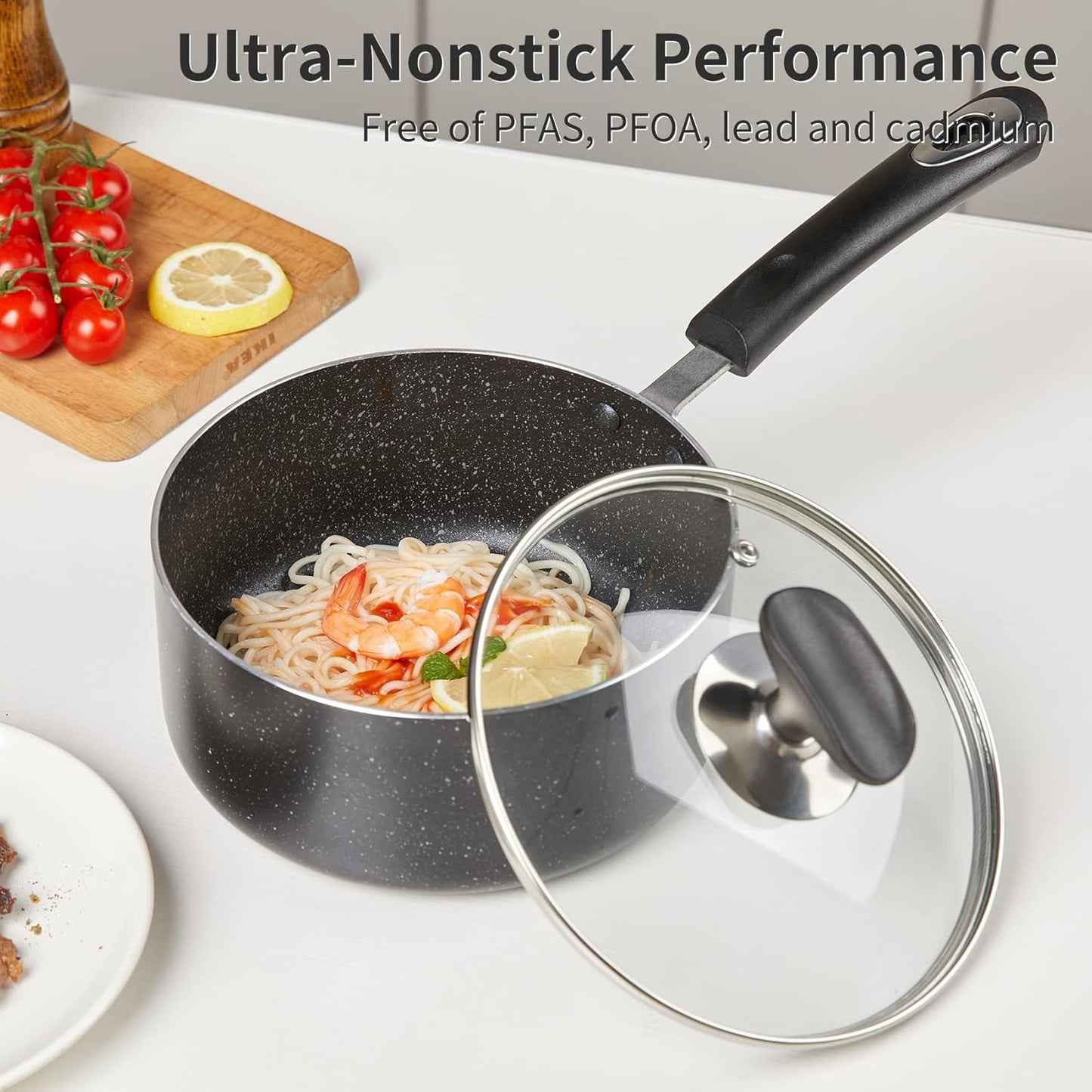 Nonstick Saucepan Set with Lid, Non Stick 1.5QT & 2.5QT Sauce Pan Set with Glass Lid Small Pot for Home Kitchen