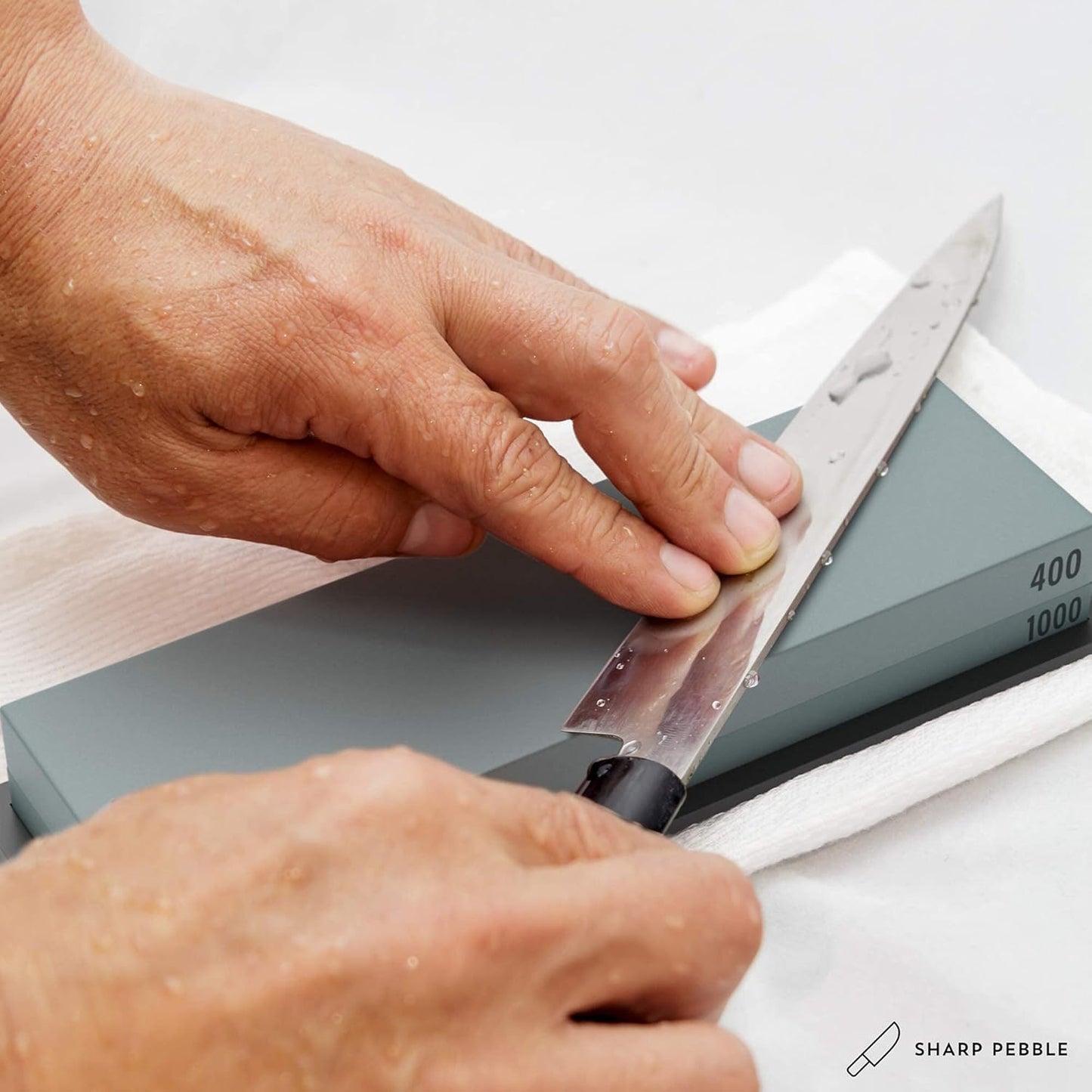 Sharp Pebble Knife Sharpening Stones Kit with 400/1000 and 1000/6000 Grit with Flattening Stone & Angle Guide