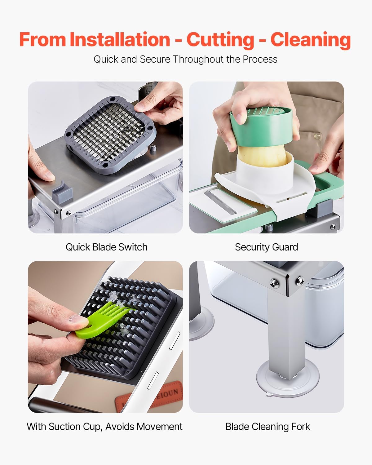 VEVOR Vegetable Chopper Mandoline Slicer, All-in-1 Food Veggie Cutter with 8 Stainless Steel Blades, Cheese Grater Onion Potato Salad Dicer with Container,Kitchen Gadgets&Essentials Home Appliances