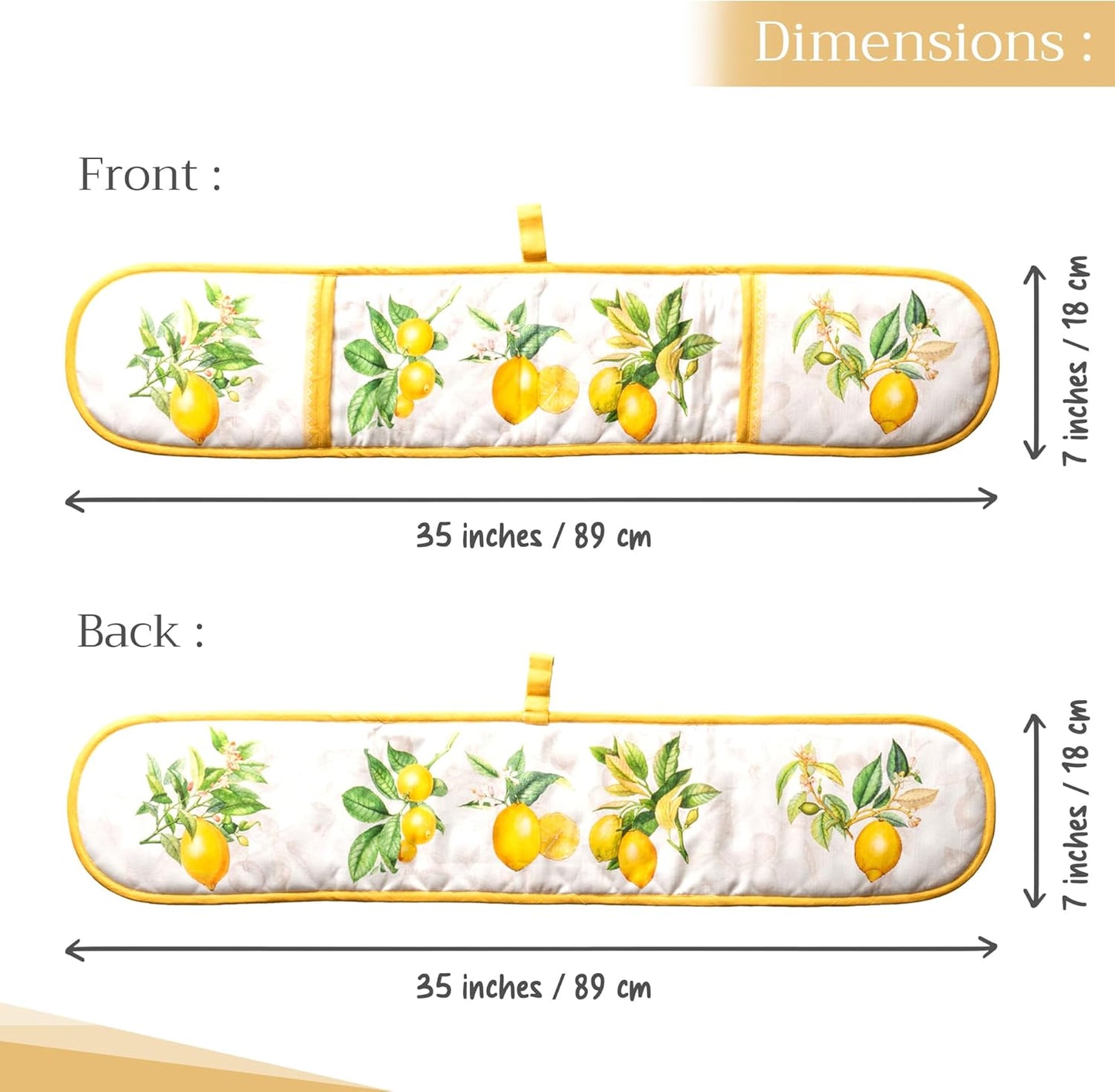Maison d' Hermine Double Oven Mitts 100% Cotton 7"x35" Double Oven Mitt Heat Resistant BBQ Cooking Gloves with Loop, Baking, Grilling, Home, Kitchen, Handling Hot Pans Spring Summer (Limoncello)