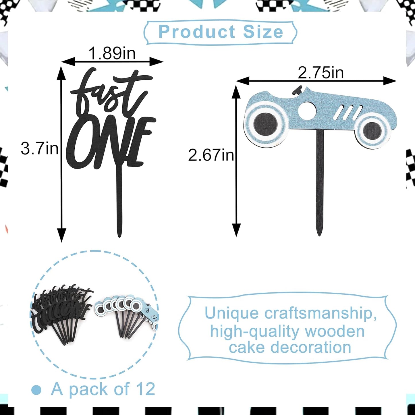 Wooden Race Car Cupcake Toppers - Fast One Cupcake Topper,First Fast One Birthday Decorations,Fast One Birthday Theme Topper(fast one cake topper)