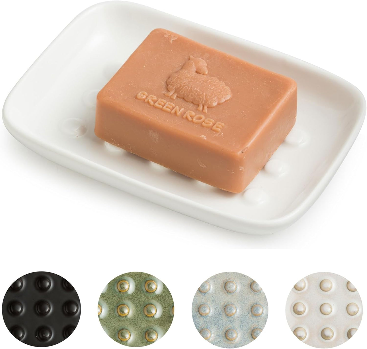 Soap Dish, Ceramic Soap Holder Shower Soap Dish for Bar Soap Sponge, Soap Saver Tray for Bathroom Kitchen Sink, White