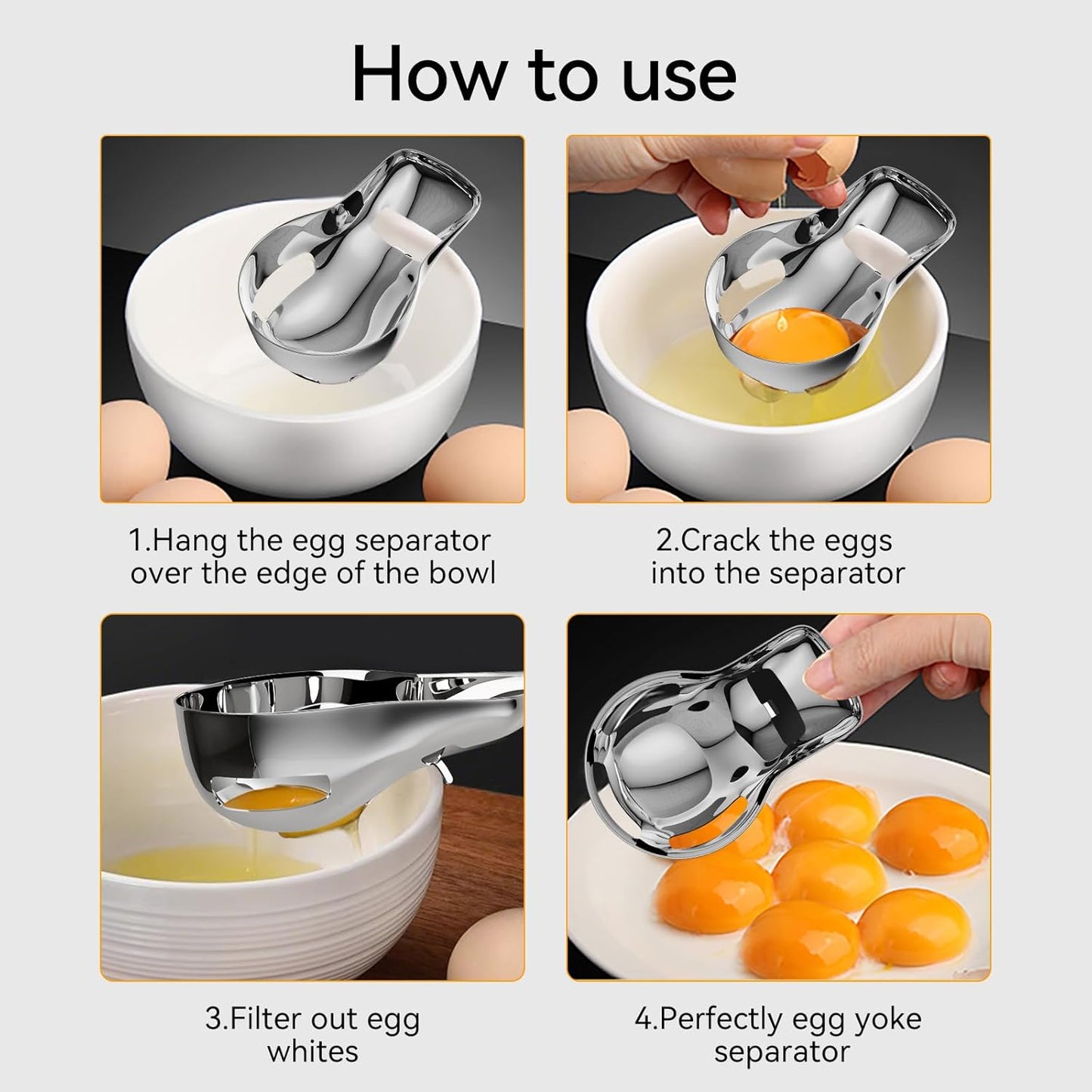 Egg Yolk Separator，Egg Separator for Raw Eggs,Food Grade Stainless Steel Egg Yolk White Separator, Kitchen Baking Gadgets