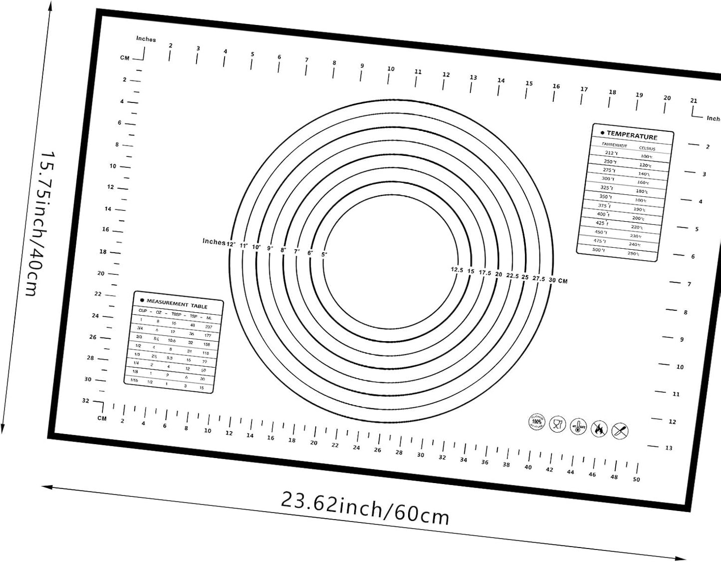 Dough Mat Silicone Baking Mats for Rolling Pastry,Kneading Sheet Sourdough Bread Baking Supplies Black 24x16"