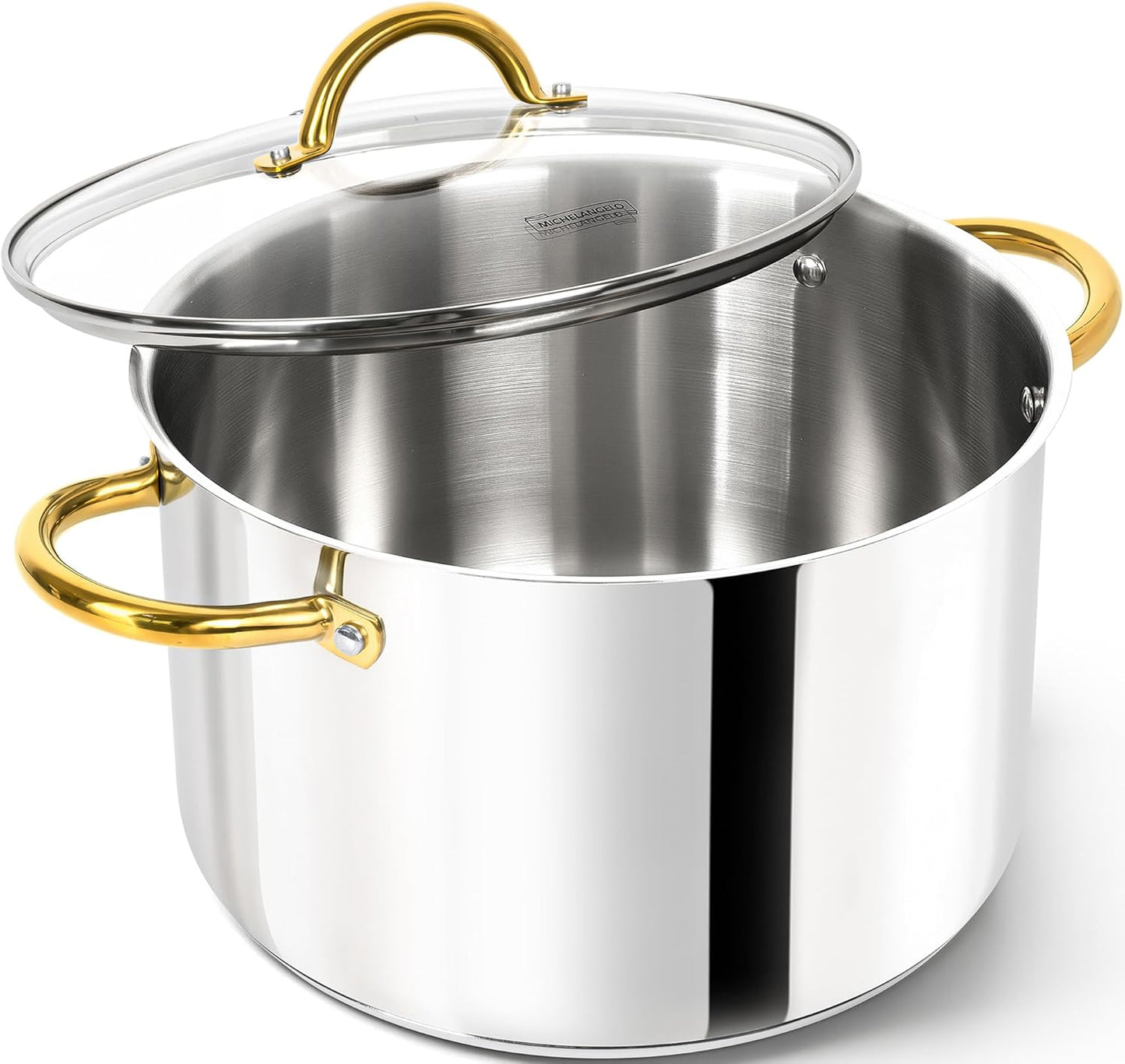 MICHELANGELO Stainless Steel Large Soup Pot With Lid - 10 Quart Stock Pot, Induction Compatible, Oven & Dishwasher Safe