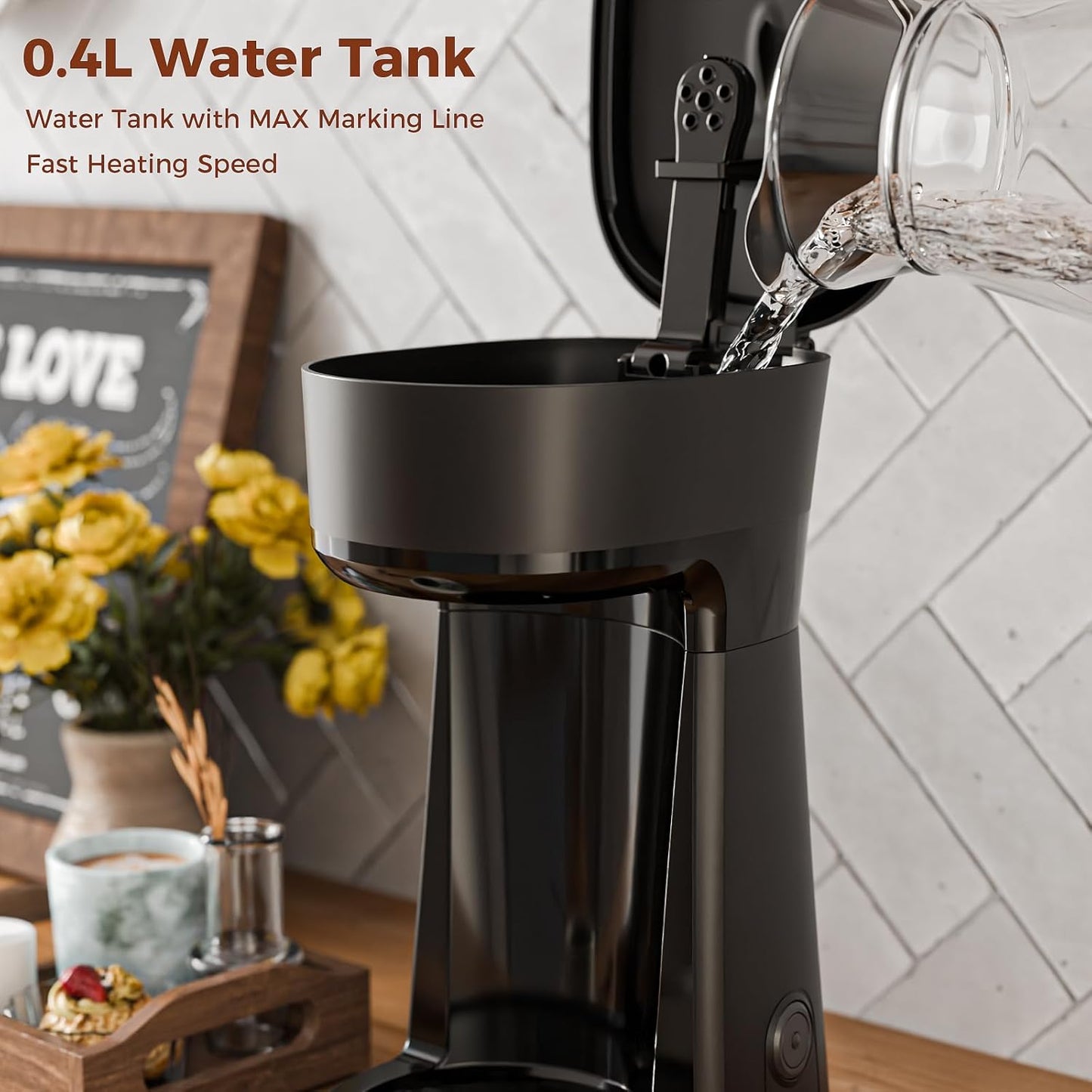 Single Serve Drip Coffee Maker with Travel Mug, One-Touch Operation, Fast Brew, Compact Small Coffee Maker with Removable Filter,Ideal for Home, Office, or On the Go(Black)