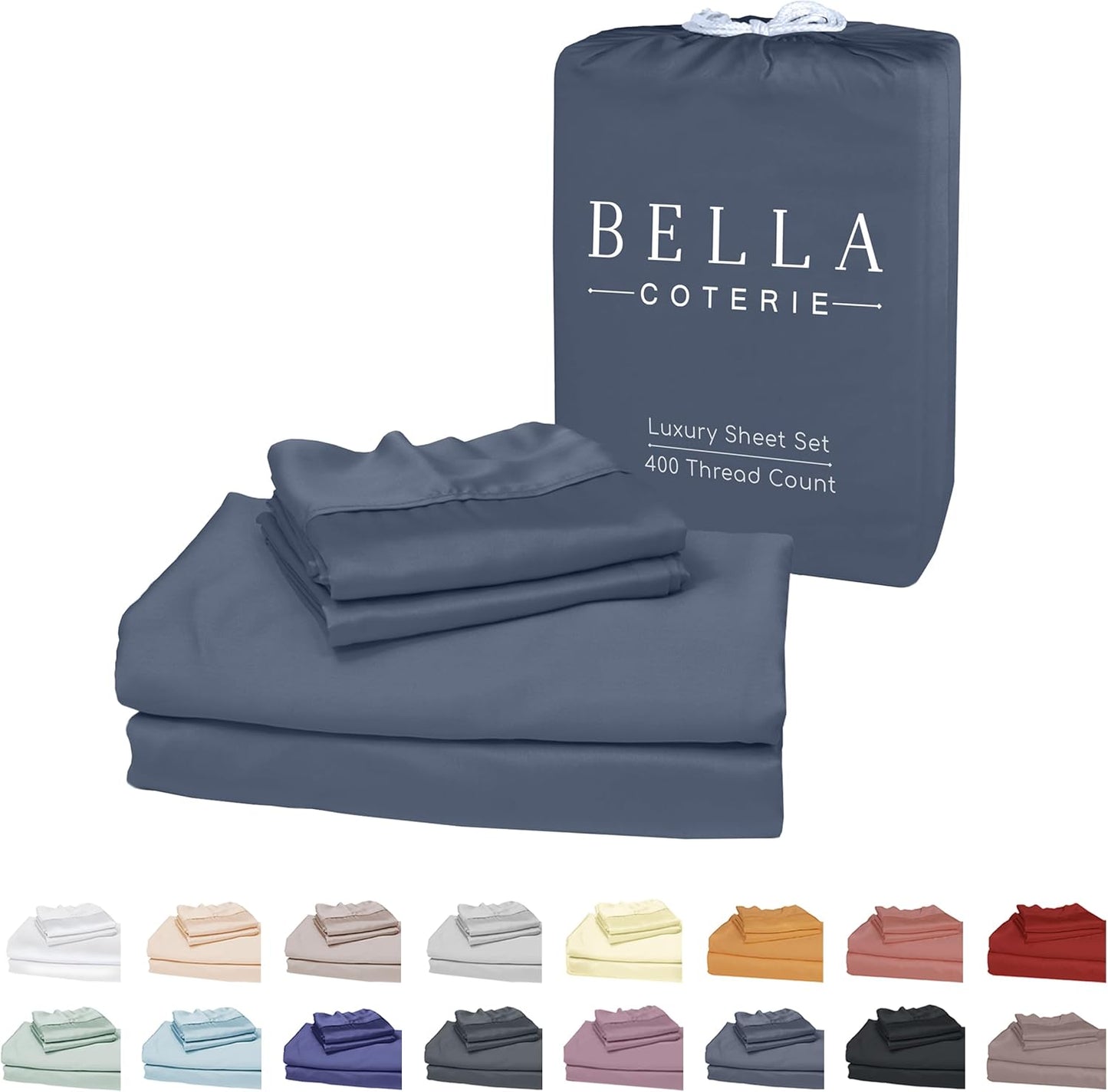 Bella Coterie Luxury Bamboo Viscose Queen Size Sheet Set | 100% Organically Grown | Ultra Soft | Cooling for Hot Sleepers | 18" Deep Pocket [Slate Blue]