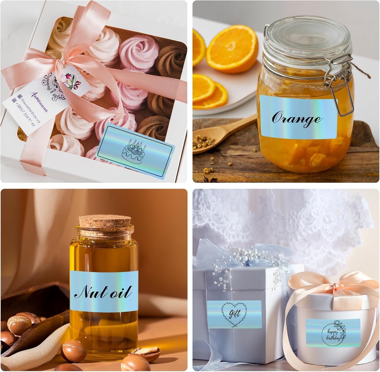 2x4 Inch Holographic Thermal Labels, Blue Direct Thermal Stickers Label, Self-Adhesive Glitter Thermals Printer Sticker Labels, Perforation Line Design- 200Pcs