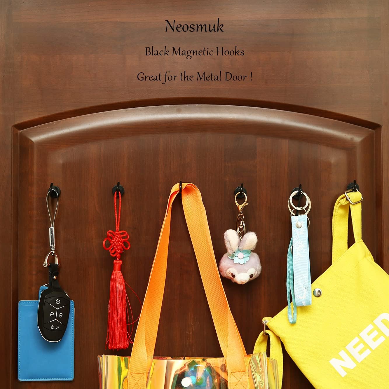 Neosmuk Black Magnetic Hooks,30lb+ Heavy Duty Earth Magnets with Hook for Refrigerator, Extra Strong Cruise Hook for Hanging, Magnetic Hanger for Curtain, Grill (Black, 15 Pack)