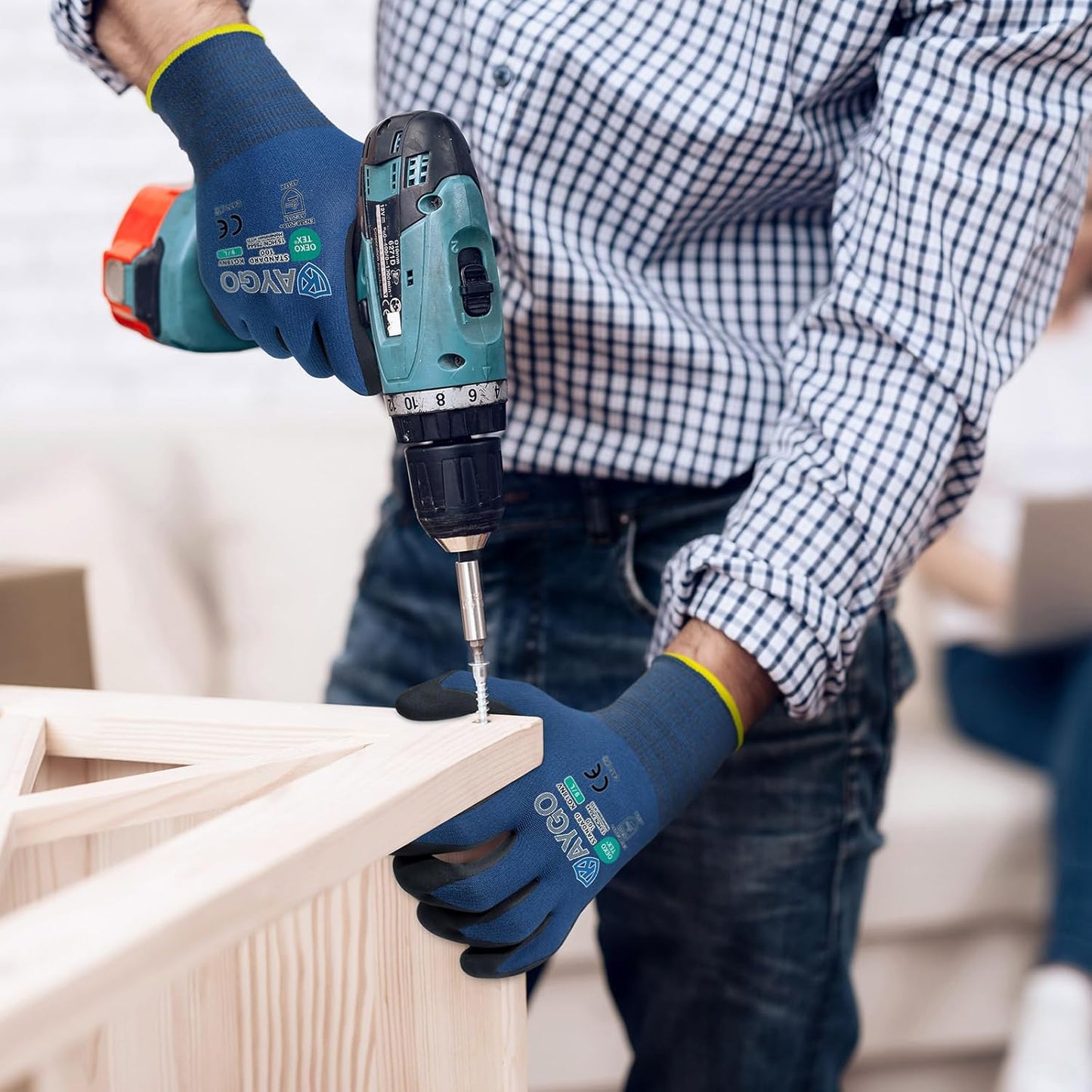 KAYGO Safety Work Gloves MicroFoam Nitrile Coated, 3 Pairs KG18NB,Seamless Knit Nylon Glove for Men and Women, Ideal for Automotive,Warehouse,Construction (M, Dark Blue)