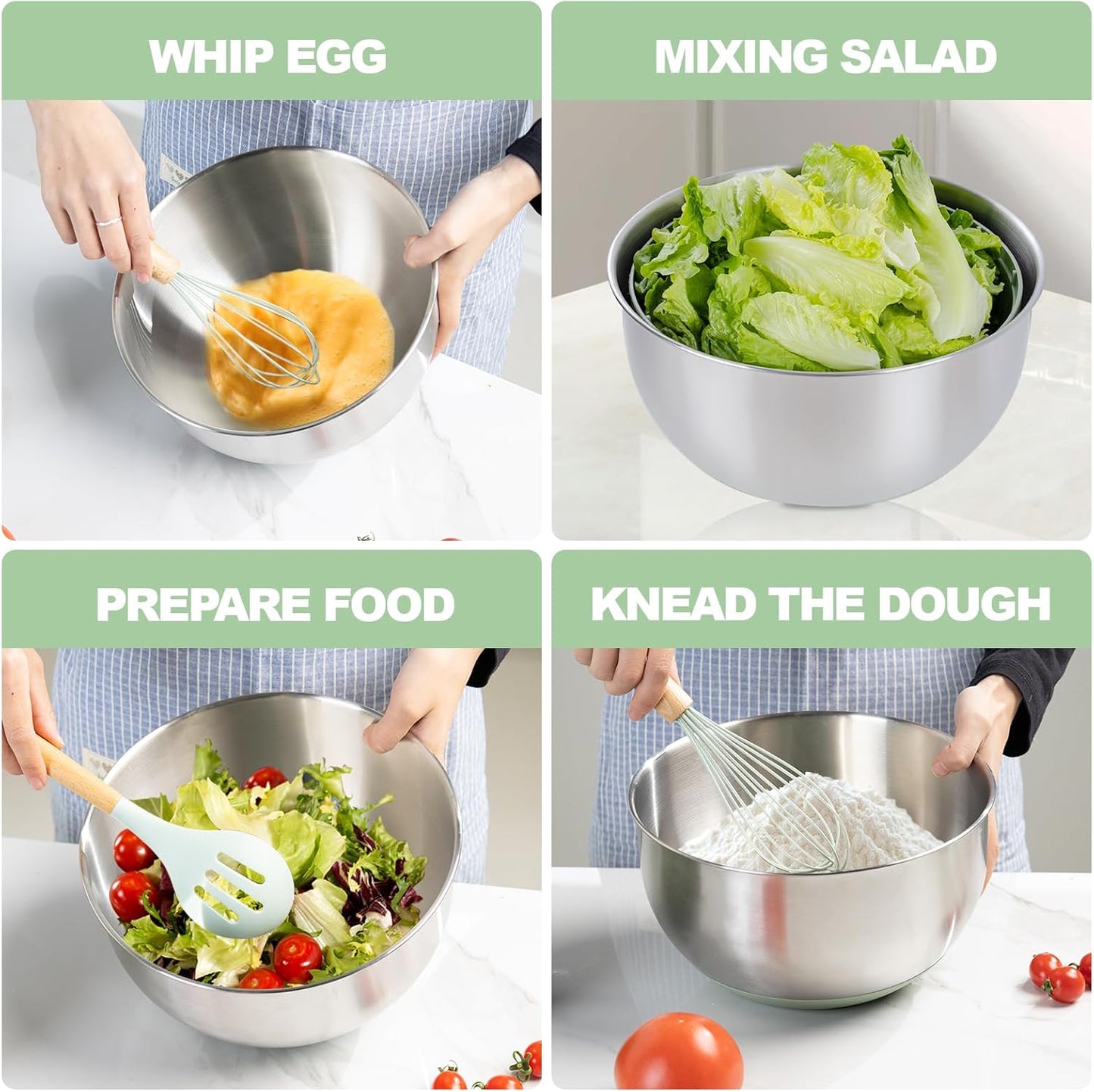 supernal 5.3Qt Stainless Steel Salad Spinner Large with Stop Button Vegetable Dryer Salad Chopper Bowl Non-Slip Base Dishwasher Safe Fruit Washer Transparent Lid & Drainage Hole Vibrant Green