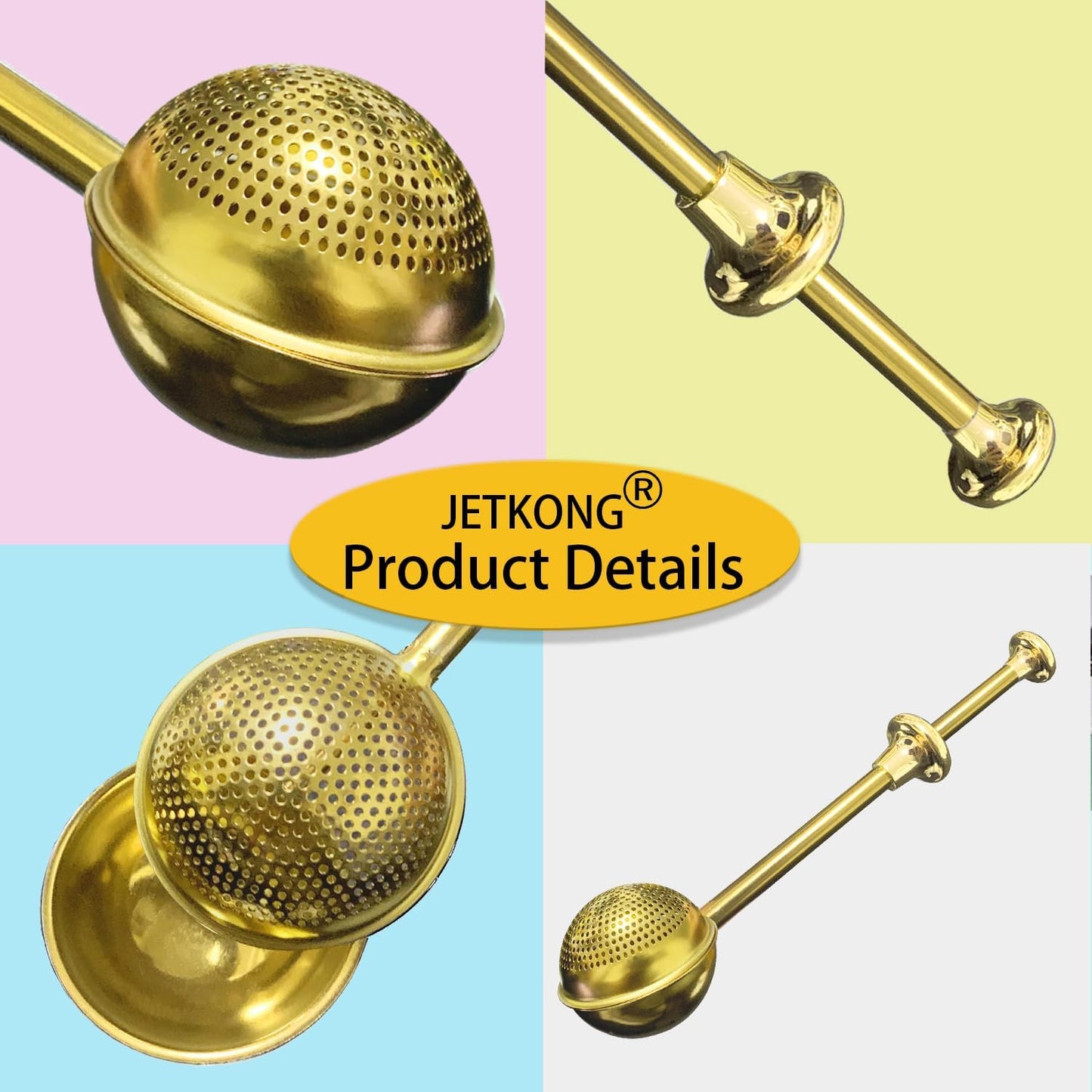 JETKONG Powdered Sugar Shaker Duster Flour Dispenser Shaker with 18/8 Stainless Steel Spring-operated Handle for Sugar Flour and Spices (Gold)