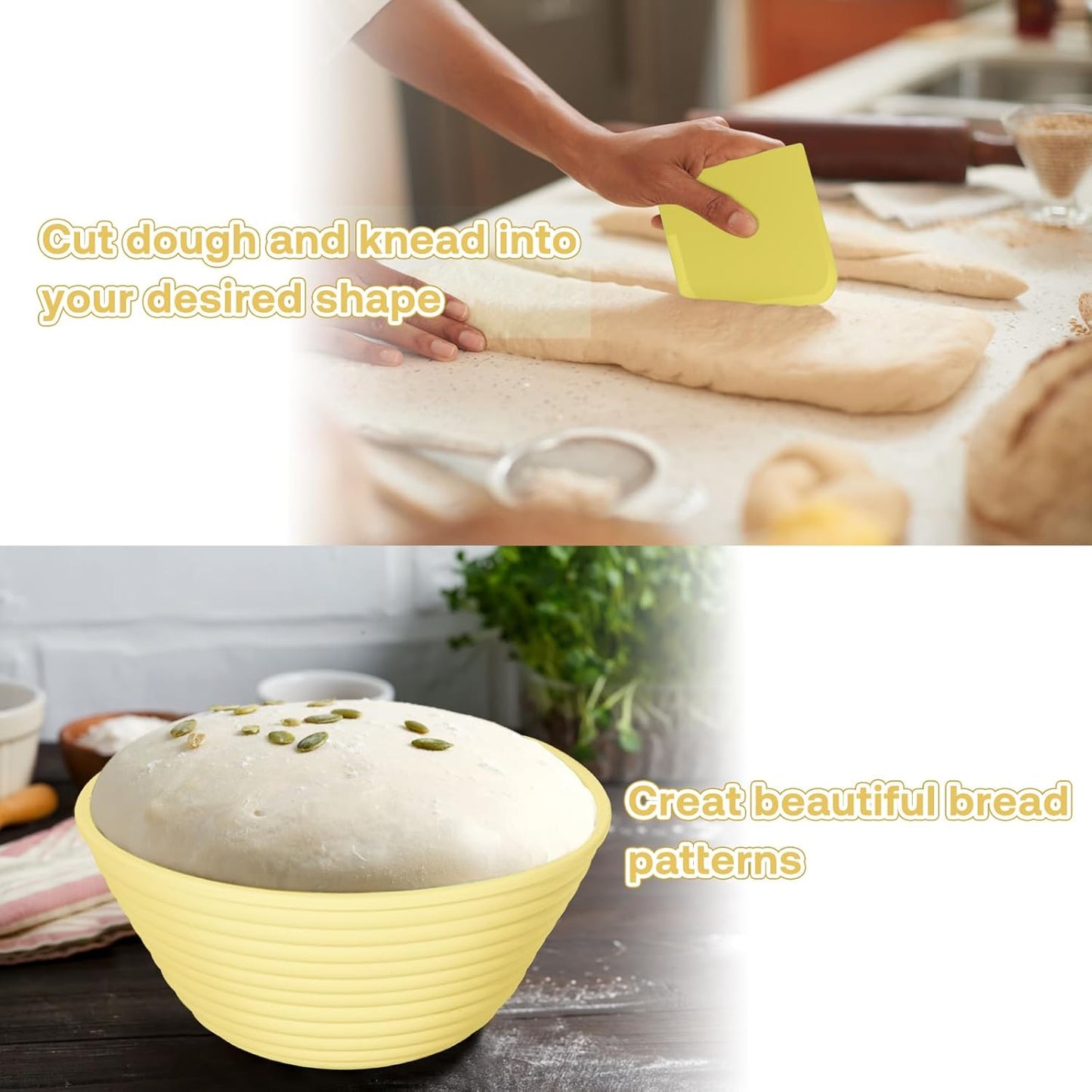 Silicone Banneton, Sourdough Bread Baskets (Set of 6, 5 Inch), Round Proofing Bread Bowls with Starter Kit, Bread Making Baking Supplies