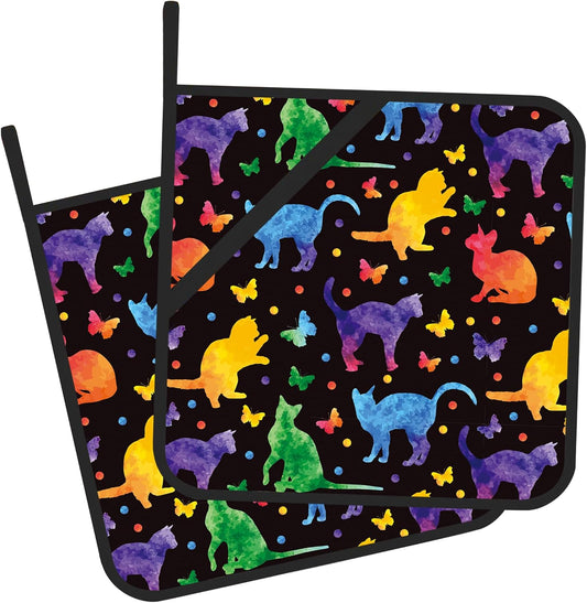 Pot Holder Set of 2,Cat Silhouette Kitchen Heat Resistant Potholder for BBQ Cooking Baking,Food Hot Pat for Women Men Kitchen Wear