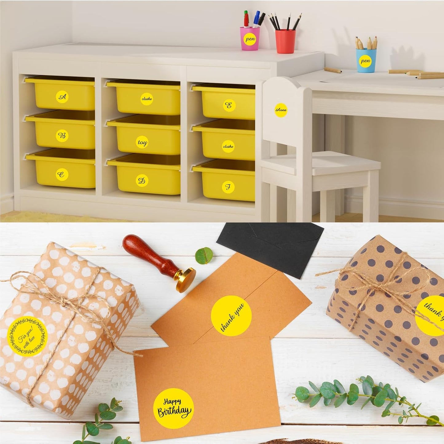 starboling Thermal Labels,2 Inch Yellow Round Thermal Printer Stickers,Self-Adhesive Round Direct Thermal Labels,Thermal Stickers for DIY Logo Design,Name Tag (500/Roll）