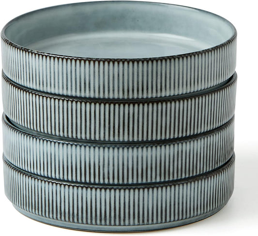 famiware Star 7.5" Pasta Bowls Set, Salad Bowl Set of 4, Double Reactive Glaze, Stackable, Ideal for Your Friend for Housewarming, Festivals, Smoky Blue